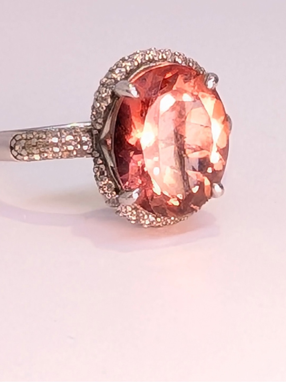Red labradorite & zircon rhodium over sterling silver ring 3.85ctw size 8 3/4